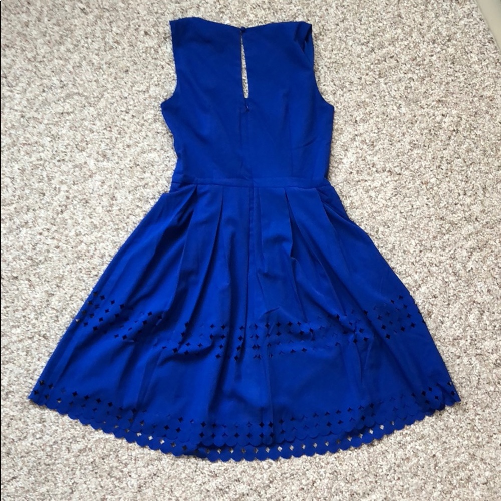 Blue Laser Cut Fit & Flare Dress